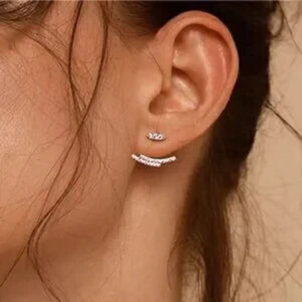 Silver Rhinestone Jacket Stud Earrings | Elegant Two-Piece Design